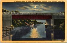 Rehoboth Delaware Postcard Moonlight Bridge Lewes Rehoboth Canal Linen 1930s QK picture