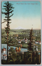 Postcard Mount Hood From Oregon City Houses Church Bridge Postmarked 1910 picture