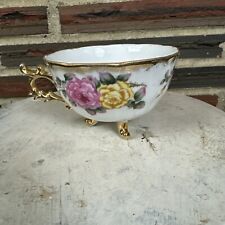 Vintage Floral Three-Footed Tea Cup Flowers Yellow Pink Gold Trim Hand Painted picture