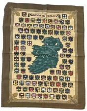 Vintage ‘Names of Ireland' Family Crests Map Tea Towel Linen Cotton Kitchen Rag picture