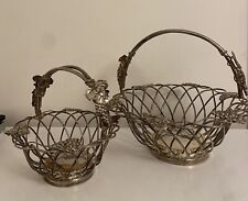 Vintage Godinger Silverplate Wire Basket Set Grapevine Leaves Folding Handles picture