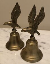 Vintage 6” Solid Brass Flying Eagle Hand Dinner Bell Spread Wings - Set Of 2 picture