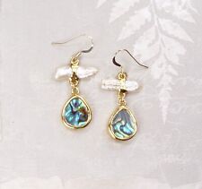 Stunning Abalone (Paua) Shell & Pearl Earrings with Electroformed 18kt Gold Trim picture