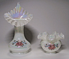 2 Beautiful Pristine Vintage Fenton Hearts and Flowers Vases each Artist Signed picture