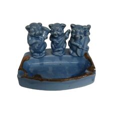 VINTAGE BLUE CERAMIC ASHTRAY 3 LITTLE PIGS WITH MUSICAL INSTRUMENTS JAPAN picture