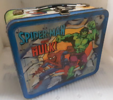 ~1980 Spiderman & Hulk Metal Lunch Box  Vintage, Very Colorful Cartoon Lunchbox picture