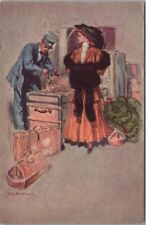 c1910s J.V. McFALL Postcard Lady Baggage Trunks Fur Stole & Muff Fashion UNUSED picture