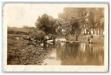 1913 Fishing Scene River Cedar Rapids Iowa IA RPPC Photo Antique Postcard picture