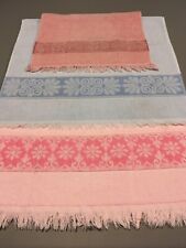 VTG 1970s 1980s Geometric Floral Cannon Hand Bath Towels Pink Blue Lot of 3 picture