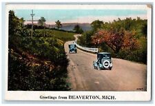1924 Greetings From Beaverton Cars Scene Michigan MI Posted Vintage Postcard picture
