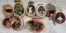 Vintage Hand Decorated Egg Art Diorama Ornaments Estate Sale Set Of 9  picture