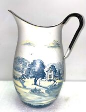 Vintage Hand Painted Enamelware Water Pitcher Carafe 11