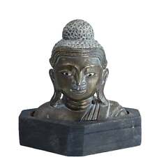 Vintage Burmese Bronze Buddha Bust with glass eyes picture