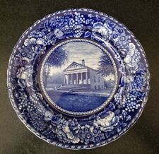 ANTIQUE PILGRIM HALL PLYMOUTH MASSACHUSETTS FLOW BLUE PLATE ROWLAND & MARSELLUS picture