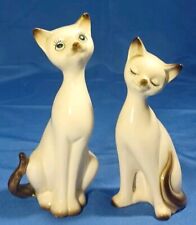 Vintage Pair Mid Century Japan Porcelain Siamese Cats Medium  picture