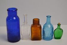 5 Antique Medicine Bottles Apothecary Glass Colored Vintage Home Decor picture