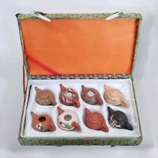 VTG Yixing Teapots Miniature Tea Set of 8 Chinese Clay Pottery w/ Case picture