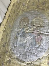 Vintage 1940's Baby Crib Blanket Pale Precious Moments Yellow Ruffle Lace picture