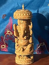 Small Vintage GANESH Hindu Elephant God Carved Sandlewood Figurine Statue picture