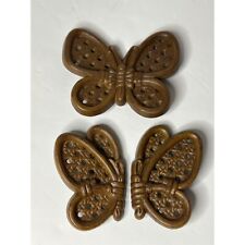 VTG Burwood Co MCM Butterflies Brown Resin Retro Faux Wicker Wall Decor Set of 3 picture