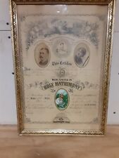 1886 Framed Marriage Certificate Freeland, Laurence Stetson,Maine picture