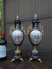 PAIR large cobalt blue porcelain victorian decor vases marked picture