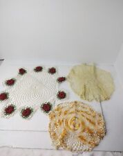 3 Vtg Handmade Crochet Doilies  multiple sizes and shapes , Intricate details  picture