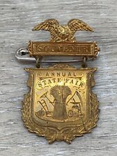 Vintage Annual State Fair Badge Pin Pinback Wheat Scythe Schwaab Milwaukee WI picture