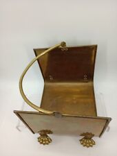 Very Nice Vtg Solid Brass Magazine Holder Etc Handles Thick Footed Needs Brasso picture