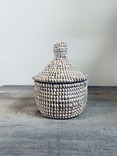 Small Vintage White Handmade Seagrass Basket with Lid picture