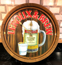 Vintage Leroux & Brew Schnapp Peppermint Liquor Clock  Beer Sign Barrel picture