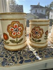VINTAGE 70'S CANISTER SET OF 4 GROOVY RETRO FLORAL WOVEN JAPAN picture