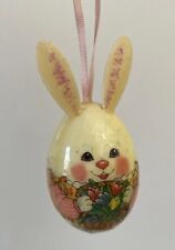 Vintage Paper Mache Bunny w/ flowers on Egg Ornament Easter Spring Decor Rabbit picture