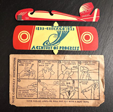 1933 WORLD FAIR CHICAGO PAPER AIRPLANE TOY AND INSTRUCTION ENVELOPE D208 picture