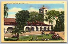 Mission San Juan Bautista California Linen Church Flower Garden Vintage Postcard picture