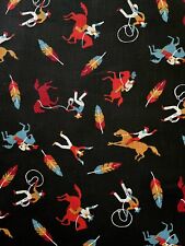 Rare Vintage Western Cowboy Feather Horse 50s Upholstery Fabric By Yard picture