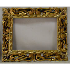 Ca 1900 Old wooden openwork frame with metal leaf Internal: 12x8,6 in picture