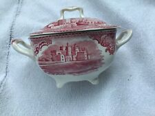 Johnson Bros England “Old Britian Castles” lidded sugar bowl, pink. NO Chips. picture