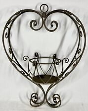 Vintage Wrought Iron Hanging Planter Heart Ornate Garden Patio Decor 22” picture