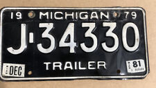 Vintage 1979 Michigan License Plate Single Trailer; J 34430; Antique Auto; Steel picture