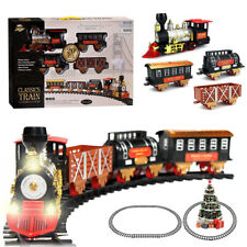 Classic Christmas Train And Track Set With Light Sound Smoke Kids Holiday Toy picture