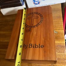 vintage wooden HOLY Bible hinged cedar wood box picture
