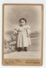 Antique c1880s ID'd Cabinet Card Adorable Little Girl Jane Halterman Reading, PA picture
