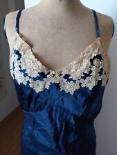 Elegant 1930 Satin Navy Blue Dress Background + Unbleached Lace T36 picture