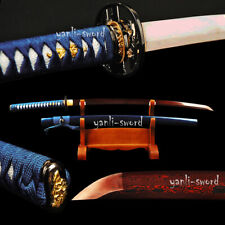 Handmade Sharp Elegant Blue Sword Folded Steel Red Blade Japanese Samurai Katana picture