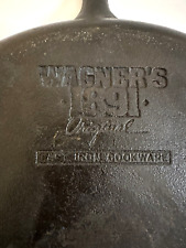 VINTAGE WAGNER'S 1891 ORIGINAL ANNIVERSARY CAST IRON 11 3/4 INCH SKILLET # 10 picture
