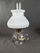 Antique EAPG Oil Lamp Milk Glass Shade Mini Plume & Atwood Burner Rough Pontil picture