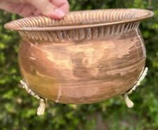 Vintage MCM Hammered Copper With Brass Feet Bowl 4 1/2x6 1/2 in. picture