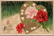 WINSCH VALENTINE'S DAY Postcard Pink & Red Flowers / Gold Heart - 1911 Cancel picture