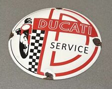 VINTAGE 12” DOMED DUCATI MOTORCYCLE PORCELAIN SIGN CAR GAS OIL TRUCK picture